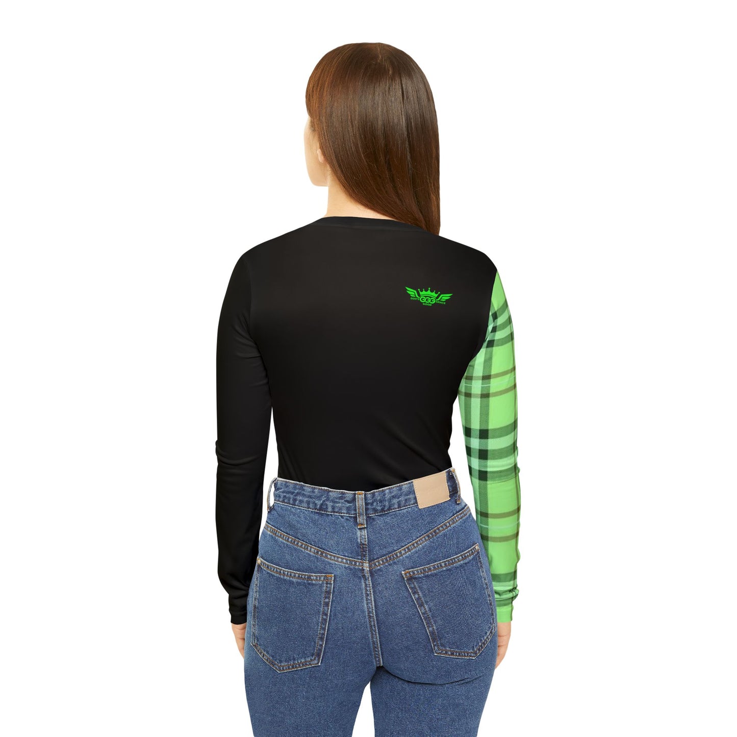 H...GGG fluorescent green,black,white design Women's V‑Neck Long Sleeve — (petite to plus size)