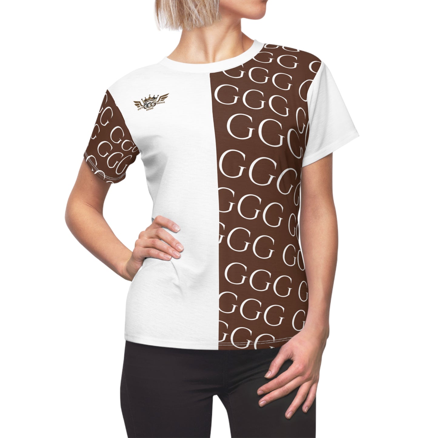 M...brown,white GGG design Women's AOP Cut & Sew Tee