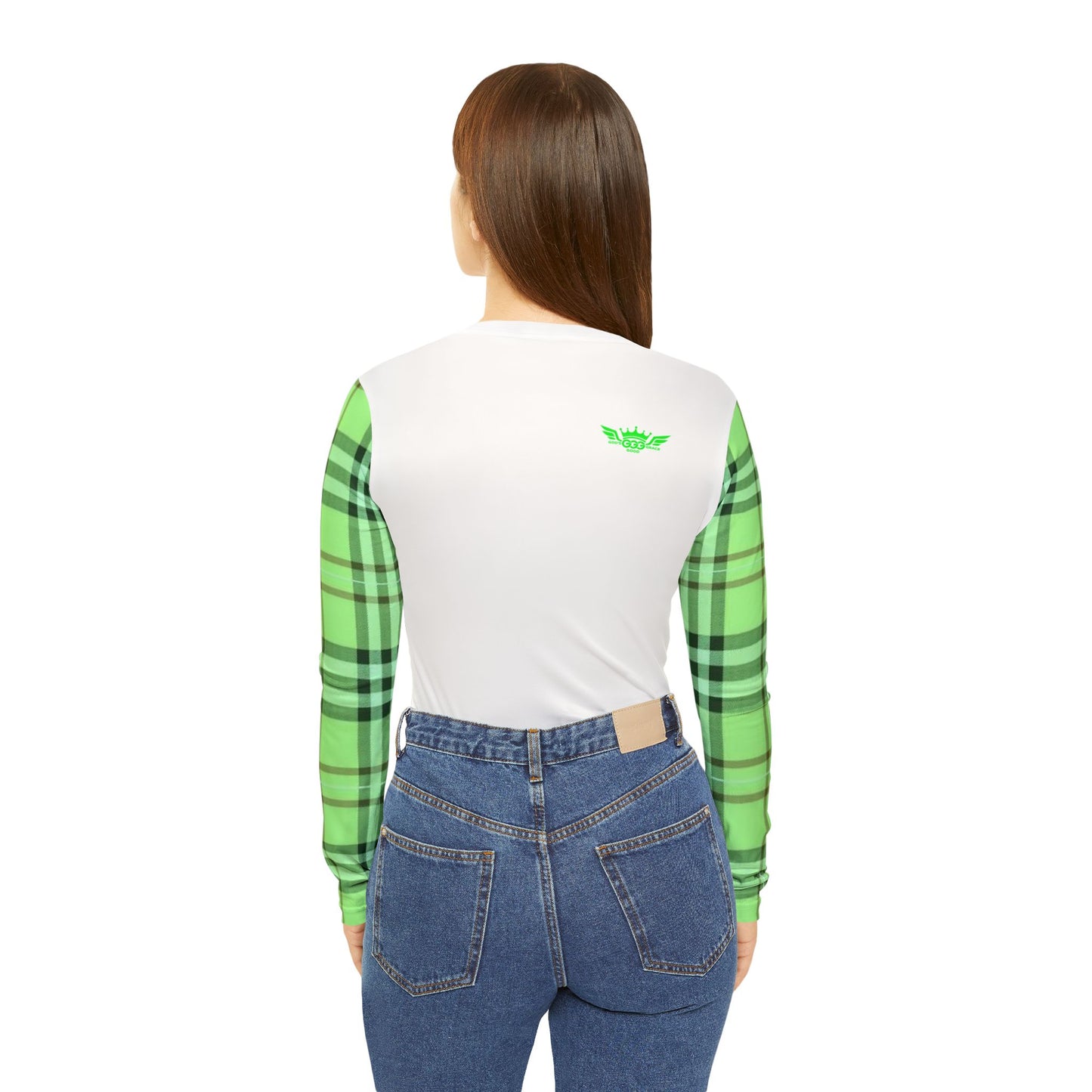 K...GGG fluorescent green,white design Women's V‑Neck Long Sleeve — (petite to plus size)
