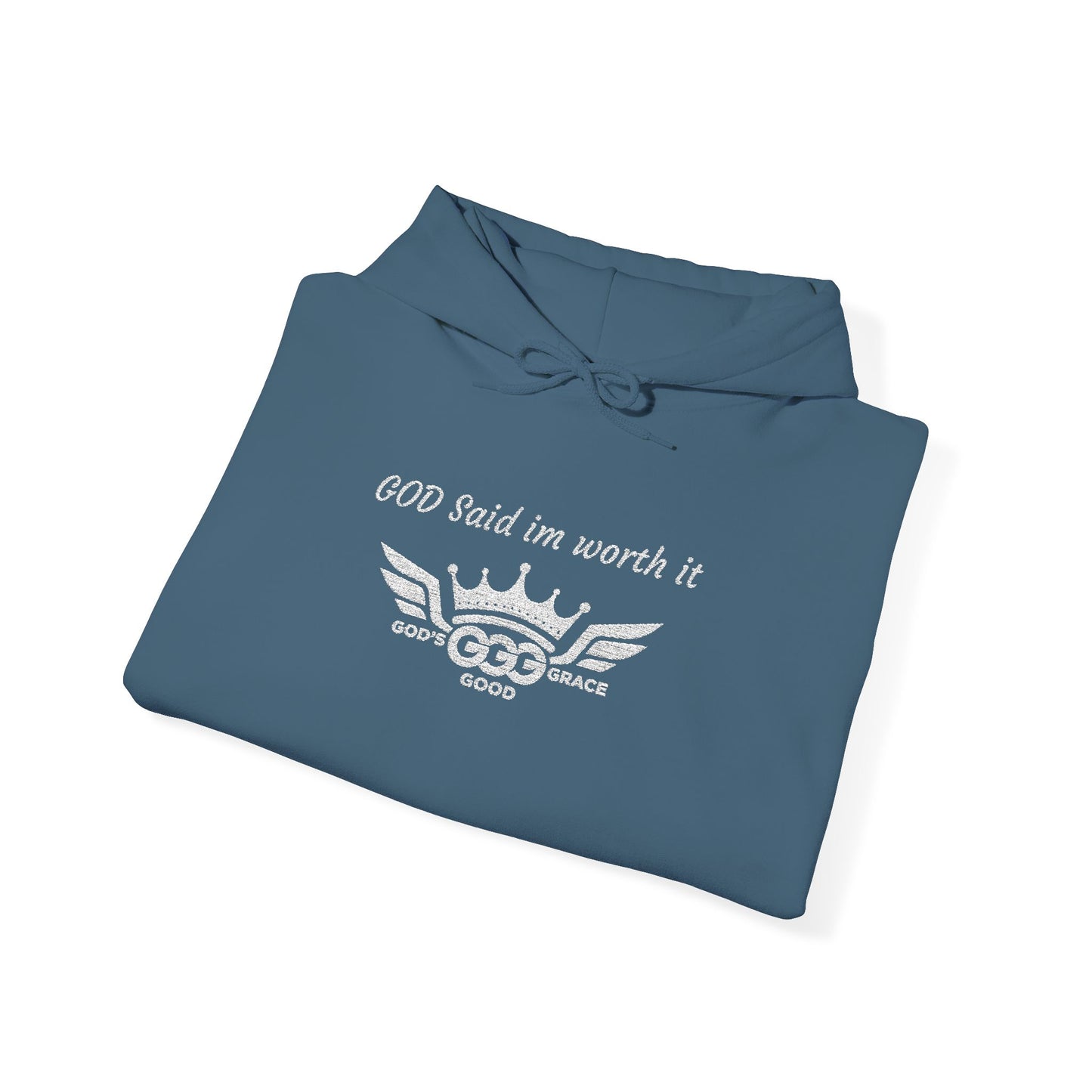 B...GGG b White Logo EMBROIDERY God said I'm worth it Hoodie MULTIPLE COLORS
