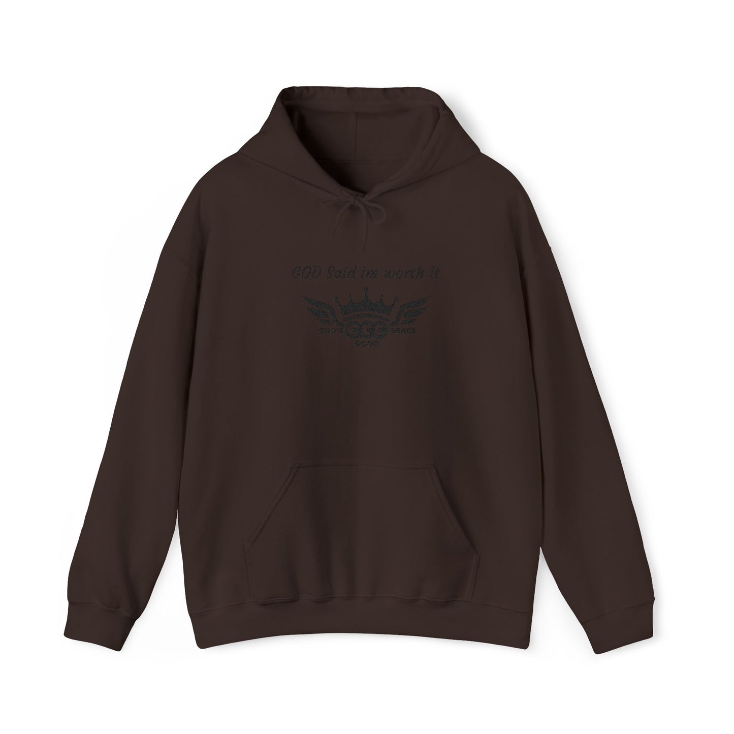 E...GGG a p Black Logo EMBROIDERY God said I'm worth it Hoodie MULTIPLE COLORS