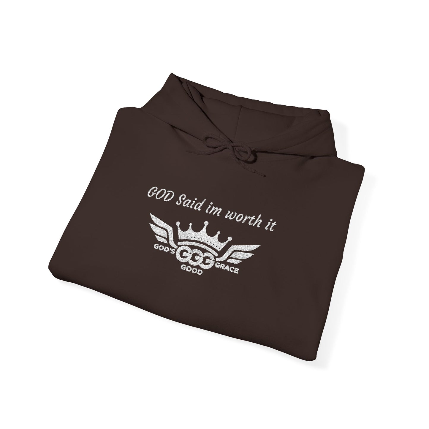 B...GGG b White Logo EMBROIDERY God said I'm worth it Hoodie MULTIPLE COLORS