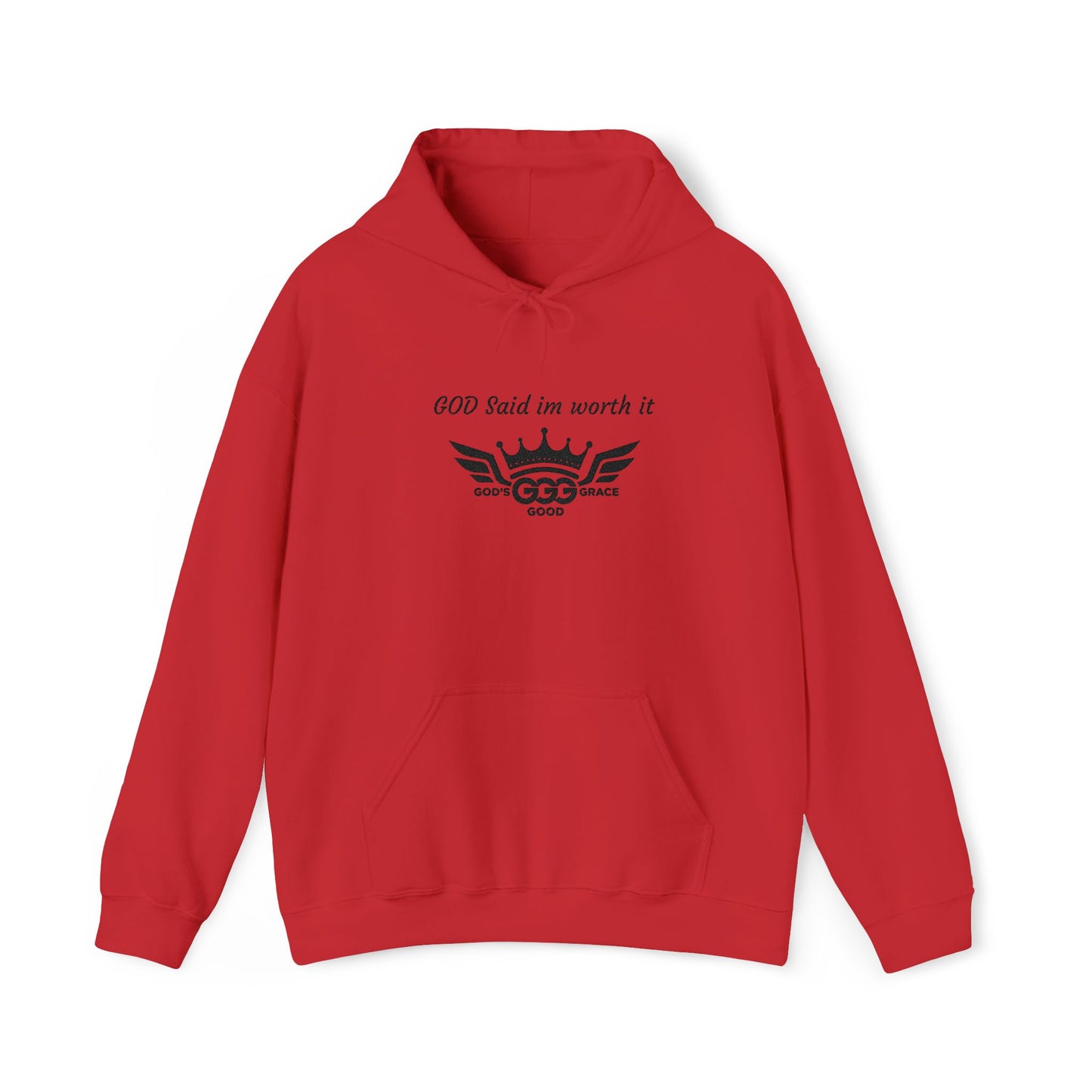 E...GGG a p Black Logo EMBROIDERY God said I'm worth it Hoodie MULTIPLE COLORS