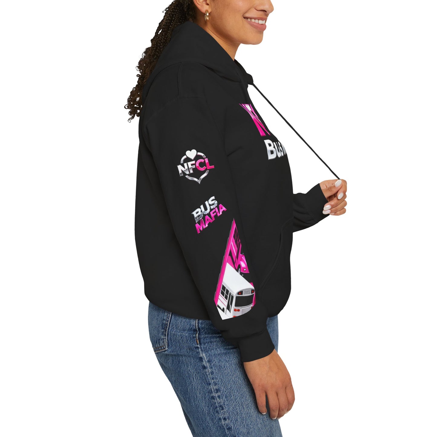 Zzz_TIFF CUSTOMIZED....NFCL WORK ATTIRE Niagara Falls Coach Lines Hoodie with HOT PINK,WHITE/BLACK Sleeve Graphics