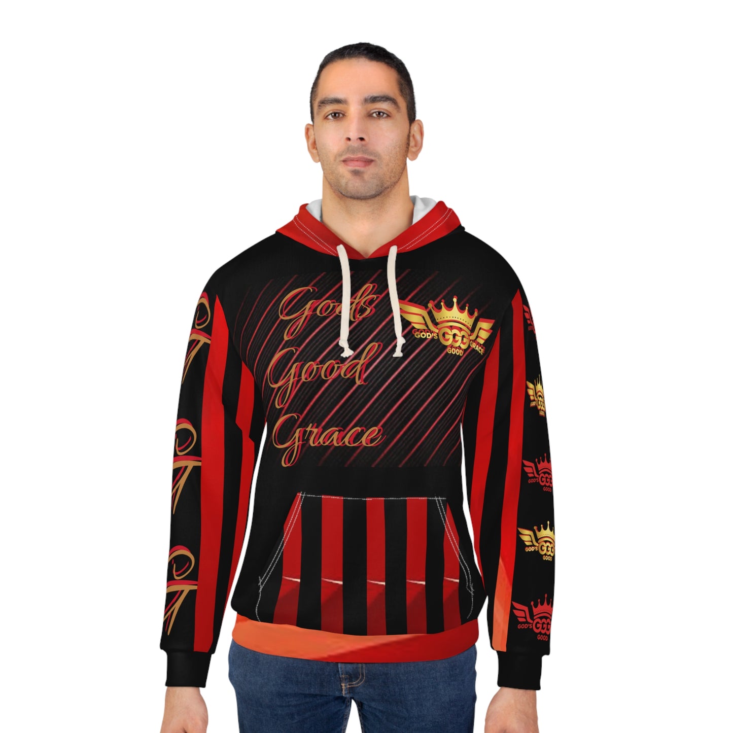 A....................GGG Gods Good Grace...POLYESTER BIG BOY RED,BLACK,GOLD Unisex Pullover Hoodie