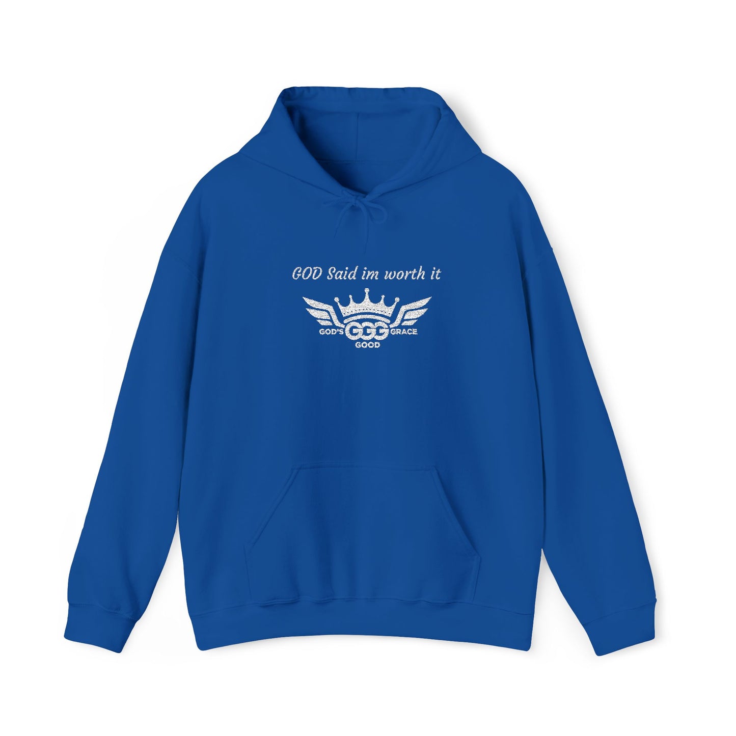 B...GGG b White Logo EMBROIDERY God said I'm worth it Hoodie MULTIPLE COLORS