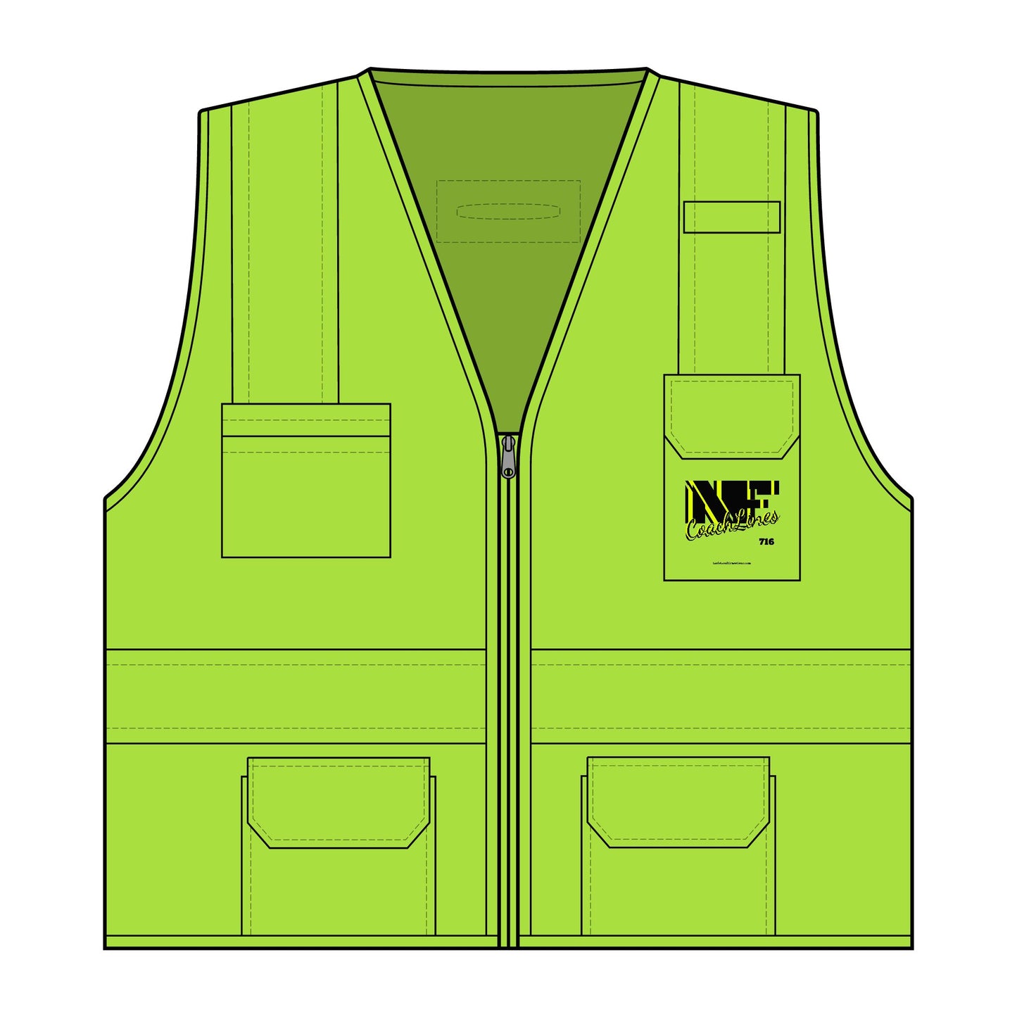 Z...NFCL WORK ATTIRE High-Visibility yellow Safety Vest — Class 2 Hi-Vis Work Vest with 6 Pockets