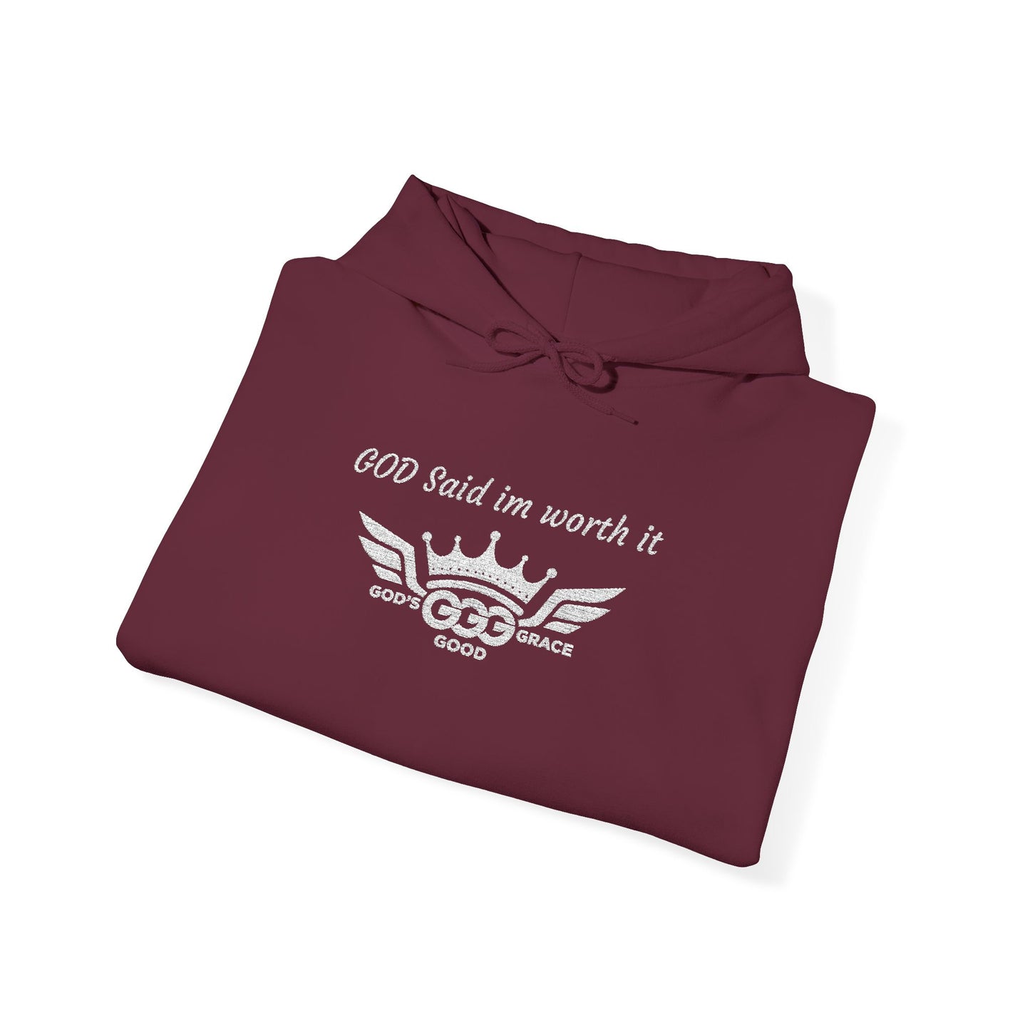 B...GGG b White Logo EMBROIDERY God said I'm worth it Hoodie MULTIPLE COLORS