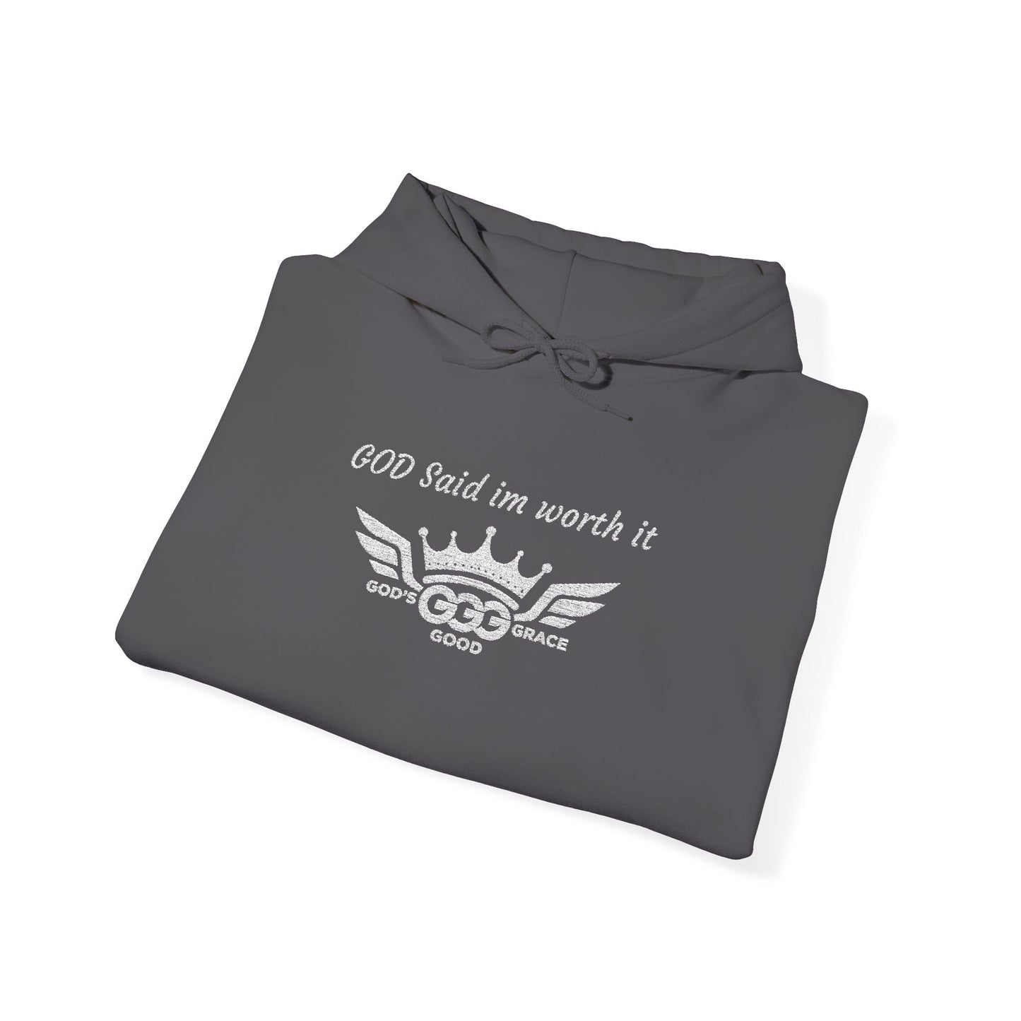 B...GGG b White Logo EMBROIDERY God said I'm worth it Hoodie MULTIPLE COLORS