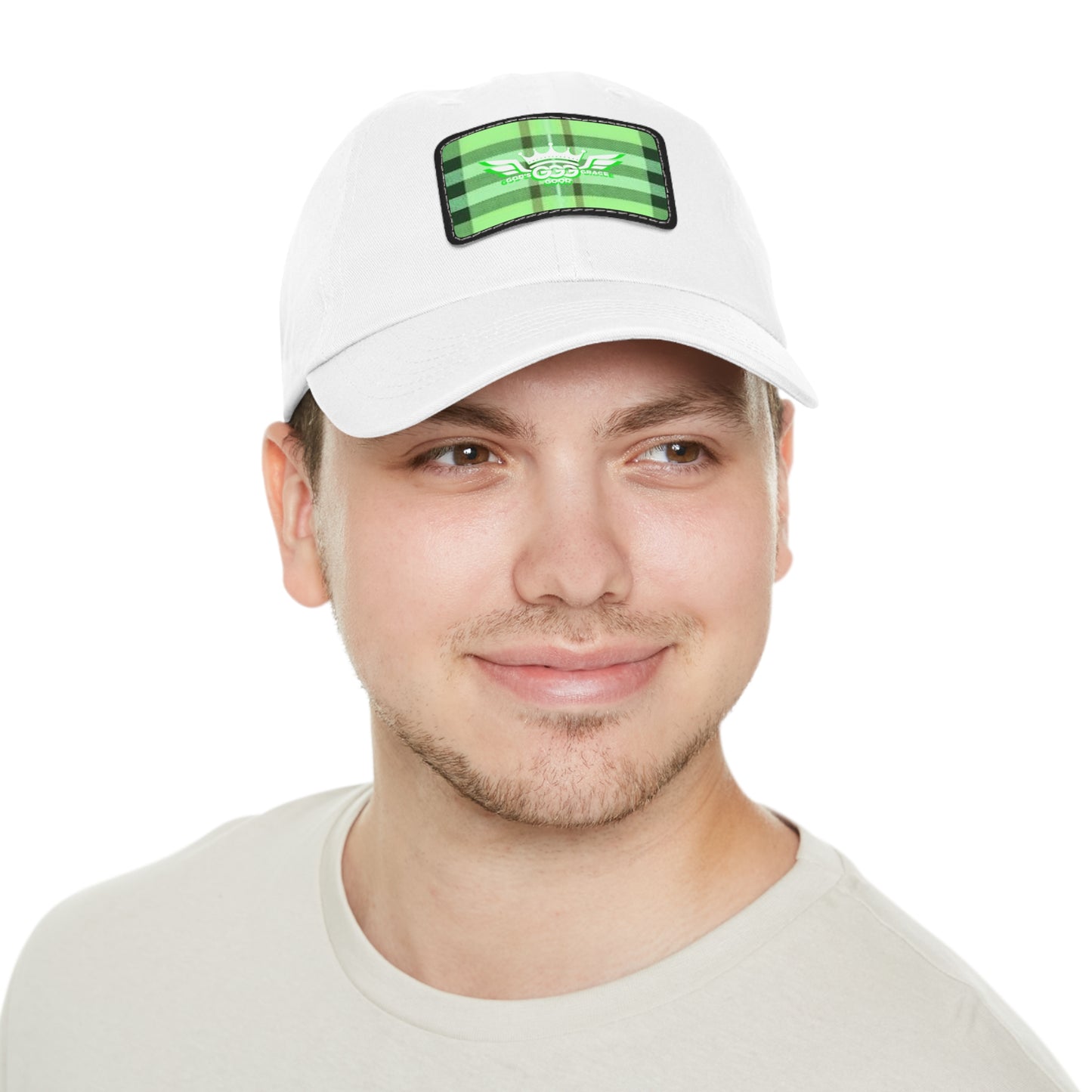 K...GGG florescent green,black,white design WOMENS Hat with Leather Patch