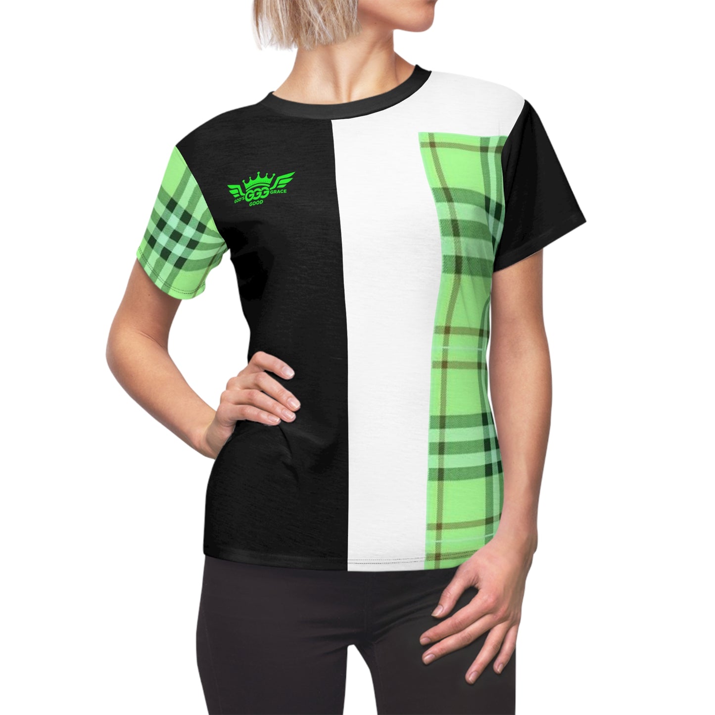 H...GGG fluorescent green,black,white design Women's AOP Cut & Sew Tee