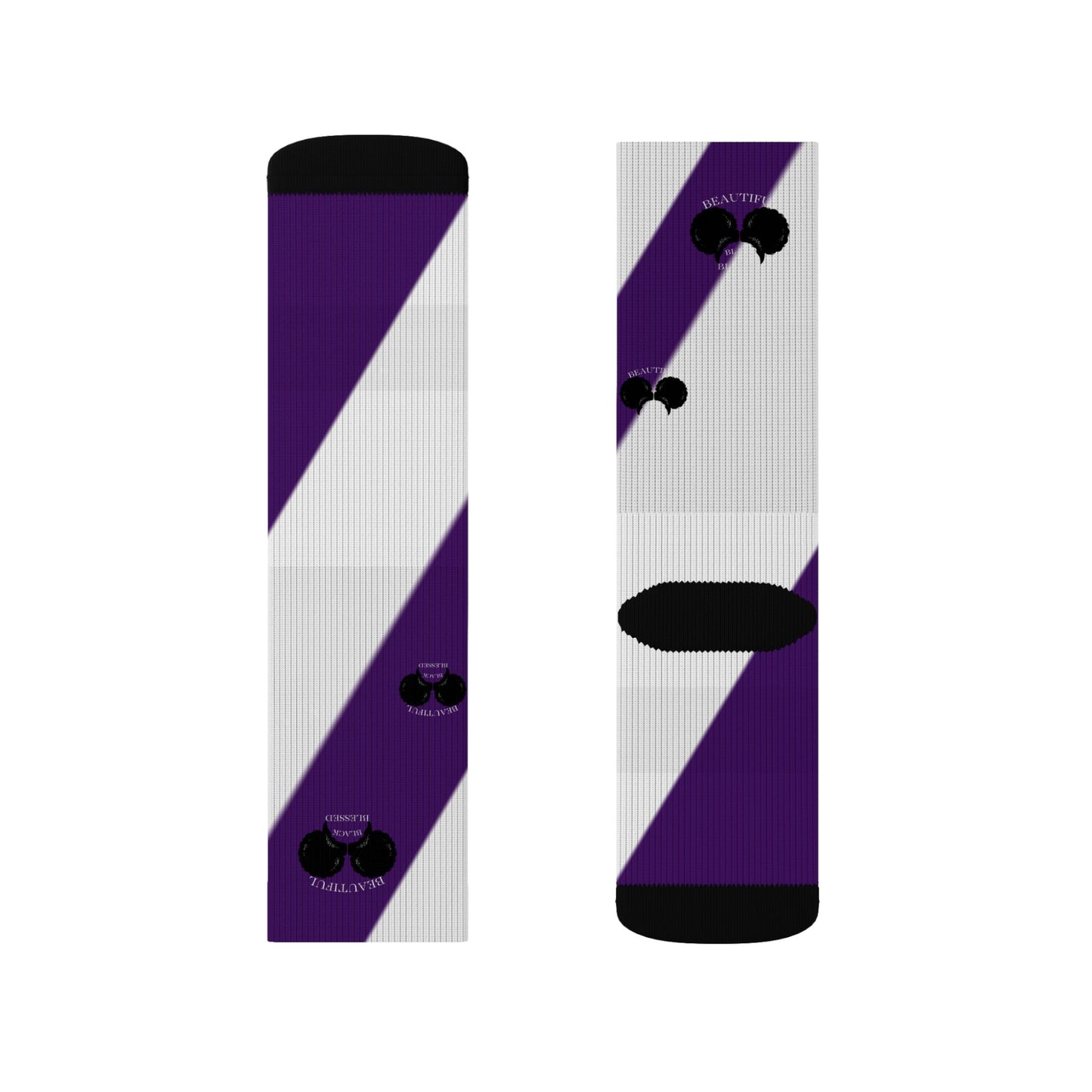 A.................................Beautiful,Black,Blessed..purple/white GGG design Sublimation Socks