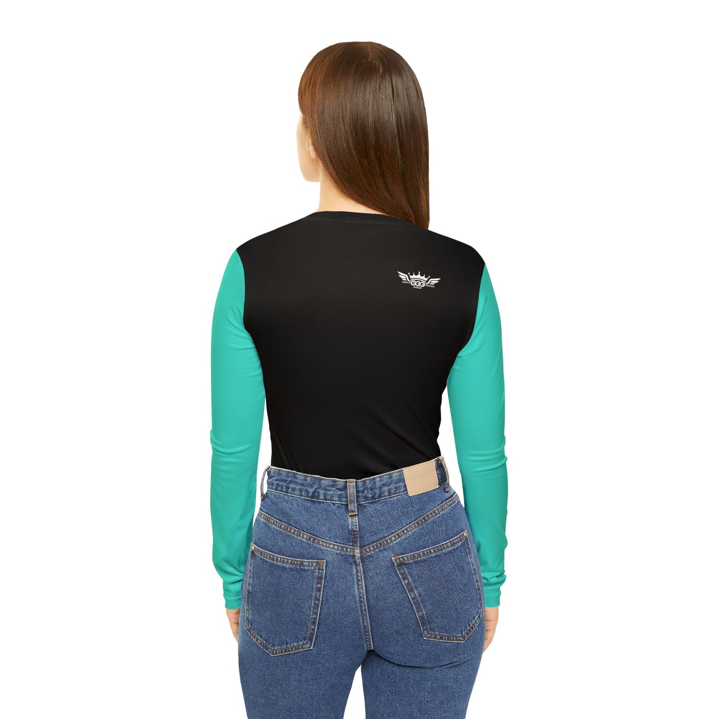 A...GGG turquoise,black,white design Women's V‑Neck Long Sleeve — (petite to plus size)