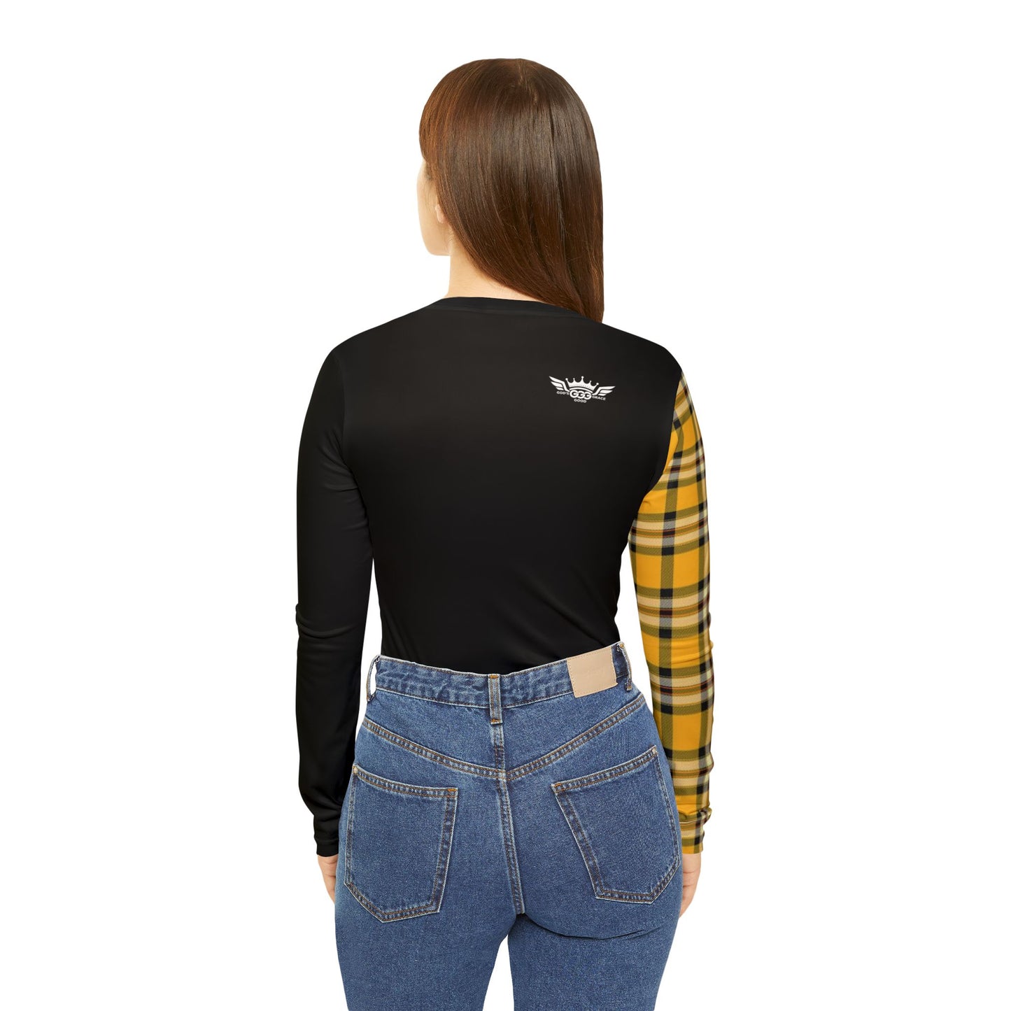 E...GGG yellow,black,white design Women's V‑Neck Long Sleeve — (petite to plus size)