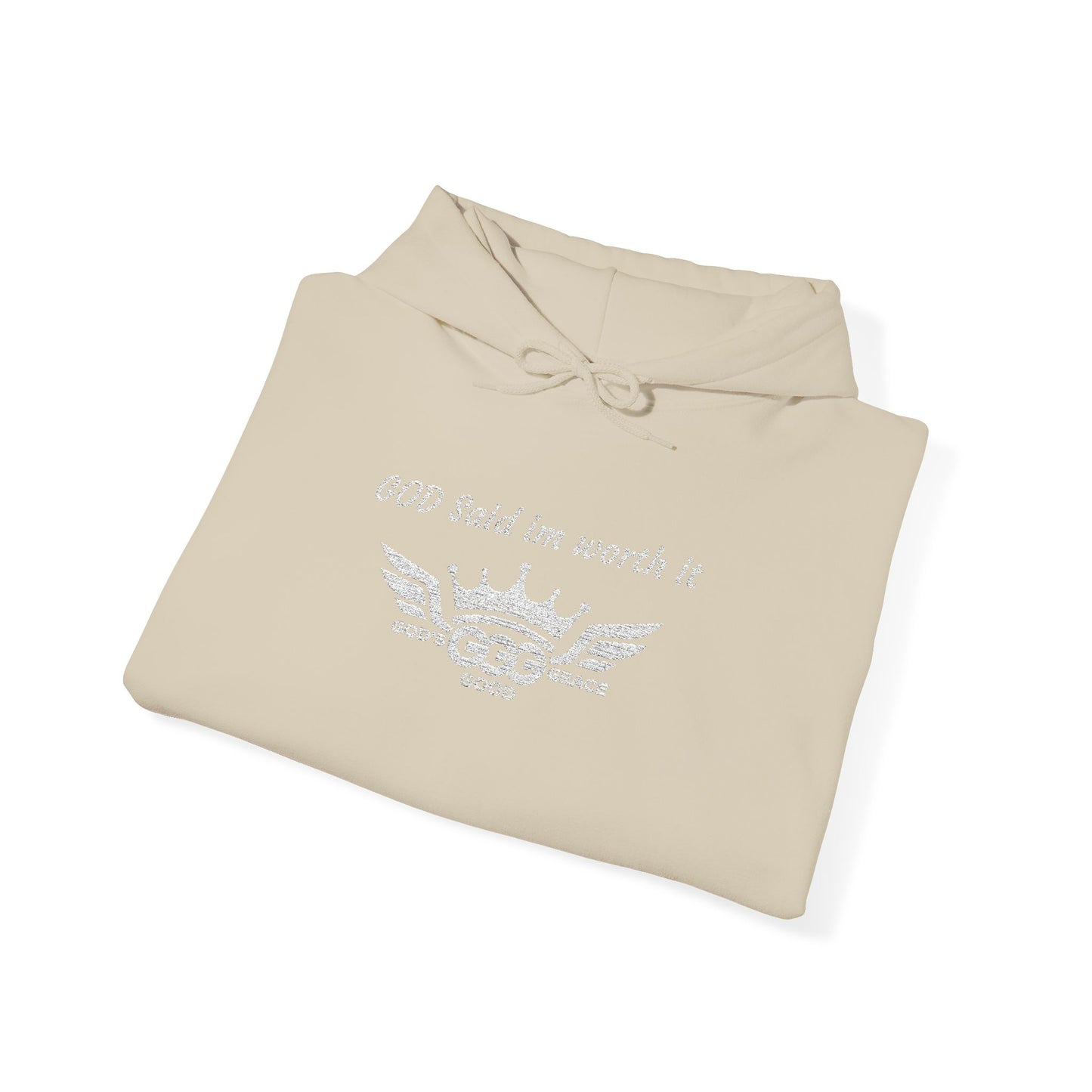 B...GGG b White Logo EMBROIDERY God said I'm worth it Hoodie MULTIPLE COLORS