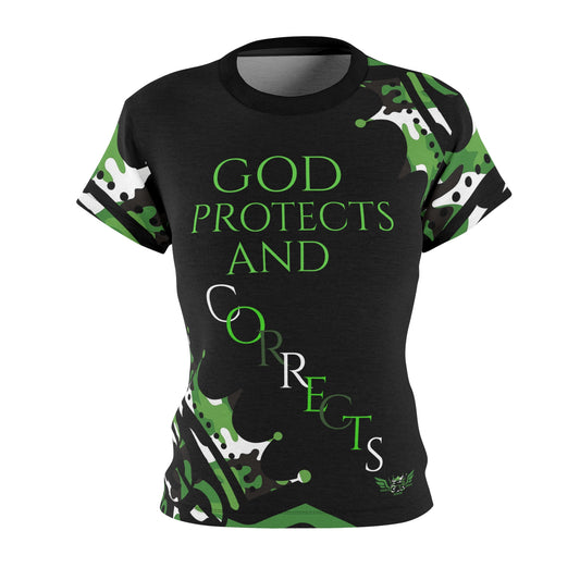 S...GGG z.a....GOD PROTECTS Camouflage green design Women's AOP Cut & Sew Tee