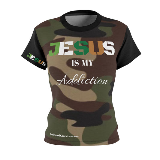 A...................brown camouflage JESUS (addiction)design Women's AOP Cut & Sew Tee