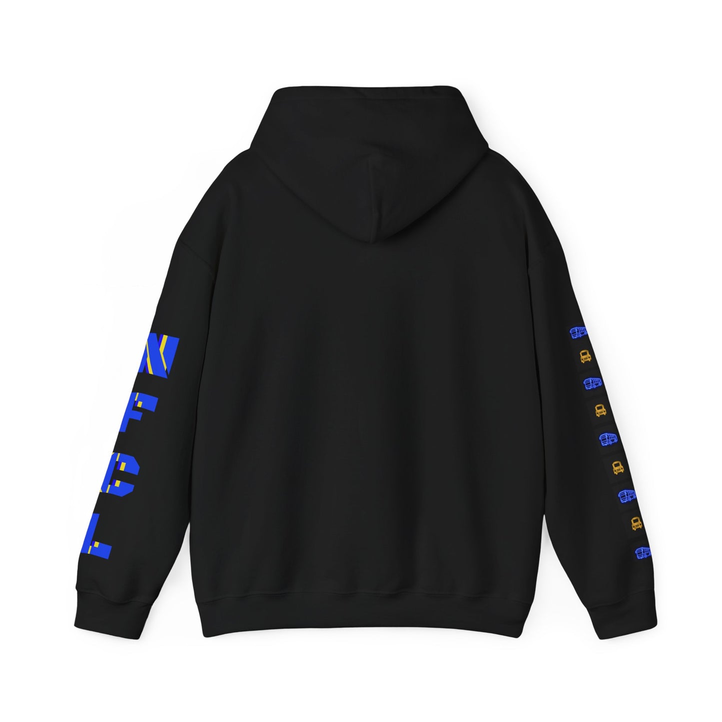 Z...c..NFCL WORK ATTIRE Niagara Falls Coach Lines Hoodie with yellow/blue/black Sleeve Graphics