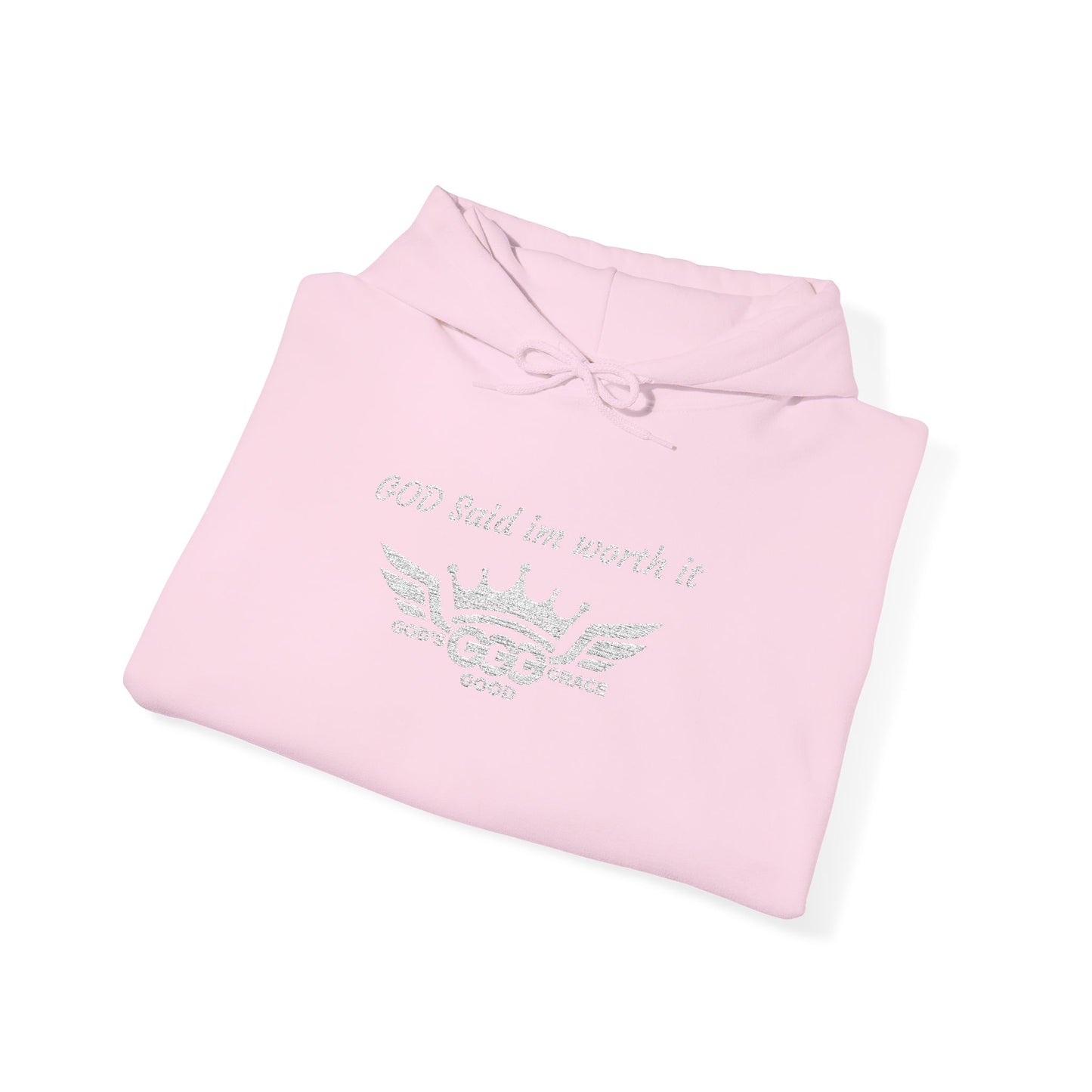 B...GGG b White Logo EMBROIDERY God said I'm worth it Hoodie MULTIPLE COLORS