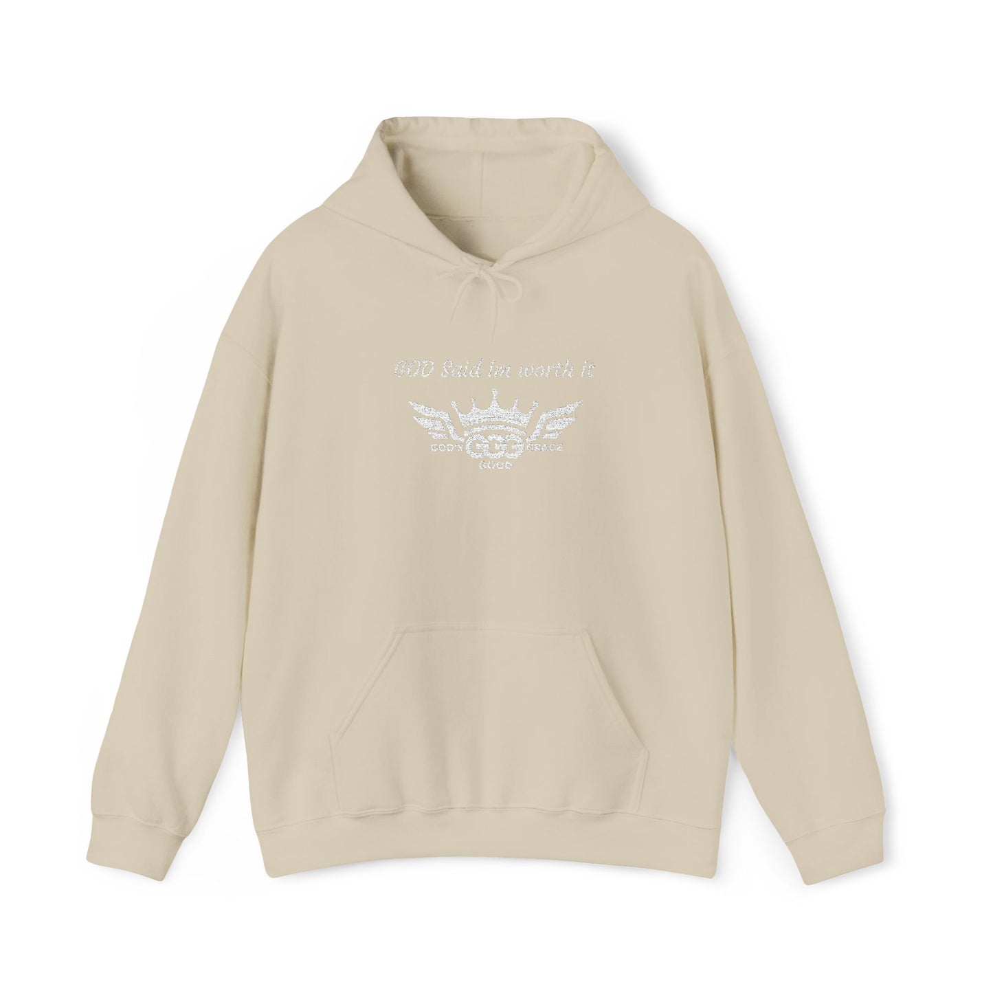 B...GGG b White Logo EMBROIDERY God said I'm worth it Hoodie MULTIPLE COLORS