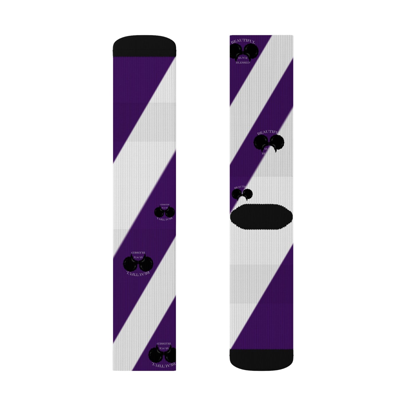 A.................................Beautiful,Black,Blessed..purple/white GGG design Sublimation Socks