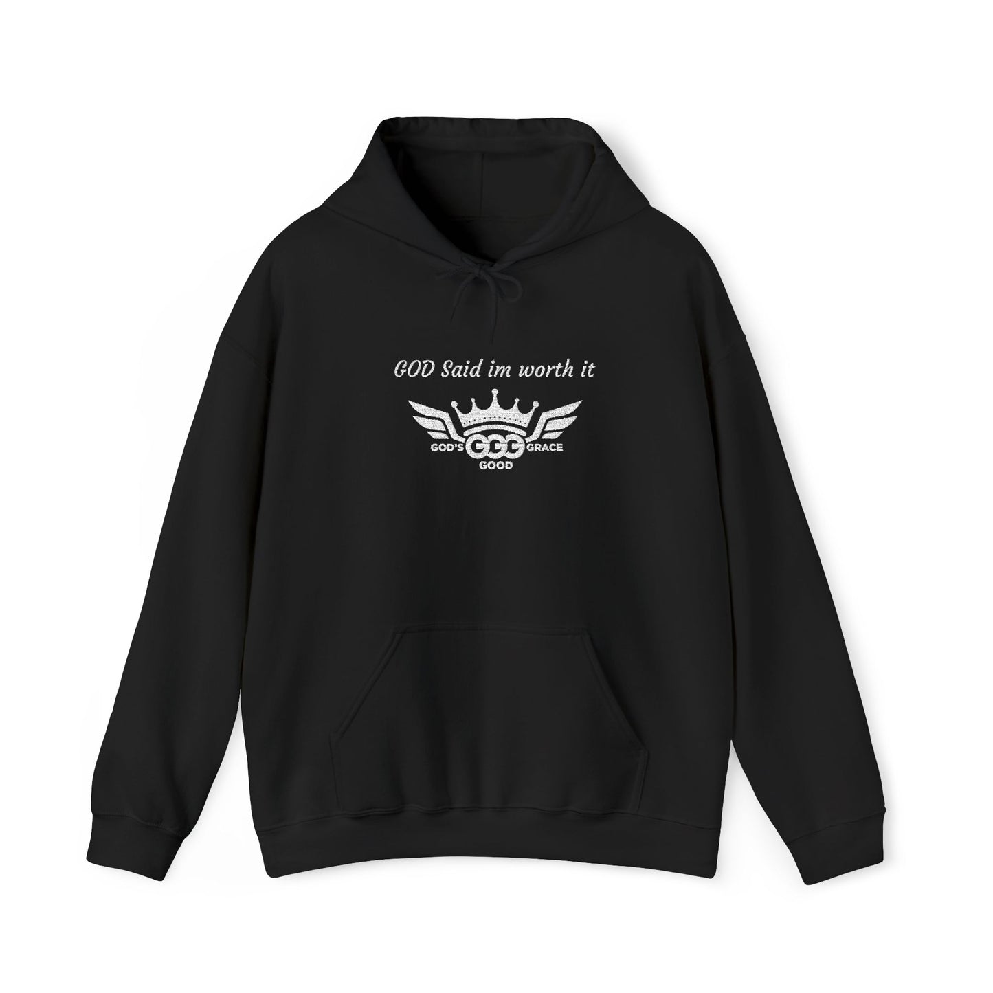 B...GGG b White Logo EMBROIDERY God said I'm worth it Hoodie MULTIPLE COLORS