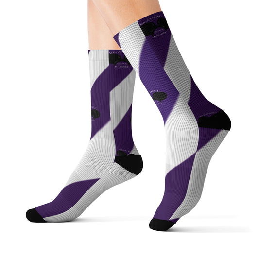A.................................Beautiful,Black,Blessed..purple/white GGG design Sublimation Socks