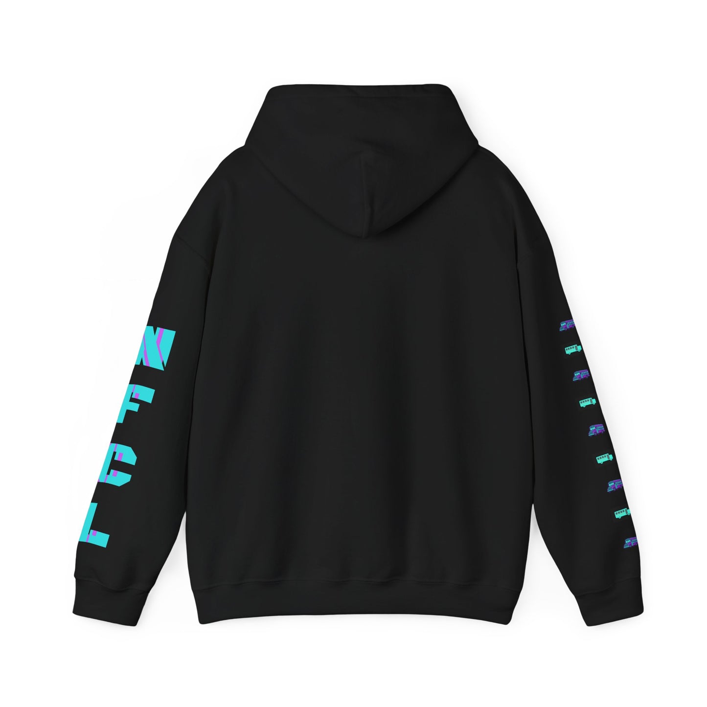 Z...e..NFCL WORK ATTIRE Niagara Falls Coach Lines Hoodie with turquoise/purple/black Sleeve Graphics