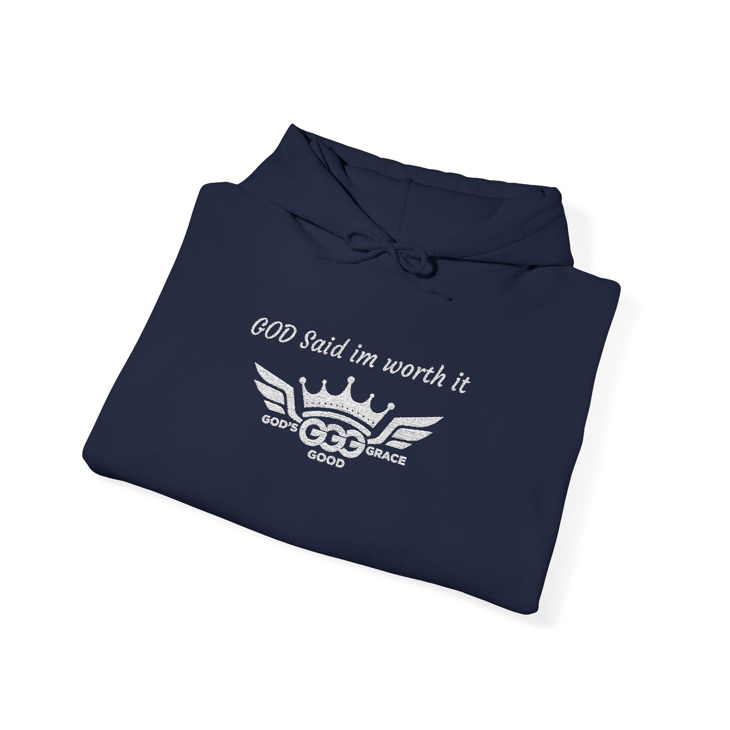 B...GGG b White Logo EMBROIDERY God said I'm worth it Hoodie MULTIPLE COLORS