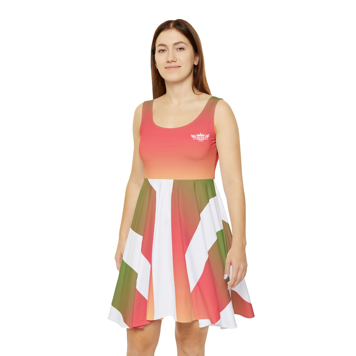 P...GGG..Peach, green, white Women's Summer Dress