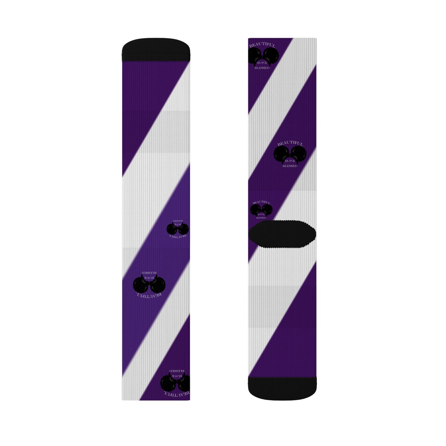 A.................................Beautiful,Black,Blessed..purple/white GGG design Sublimation Socks