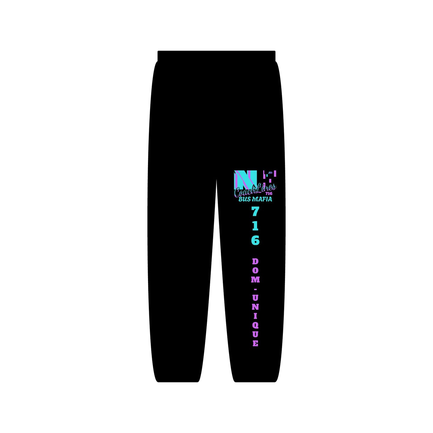 Zzz_ CUSTOMIZED FOR DOM-UNIQUE Z...NFCL WORK ATTIRE Customizable purple turquoise/black 716 Sweatpants — Personalized Text Joggers