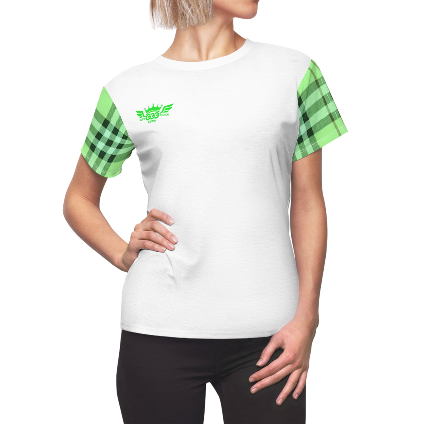 K...GGG fluorescent green,white design Women's AOP Cut & Sew Tee
