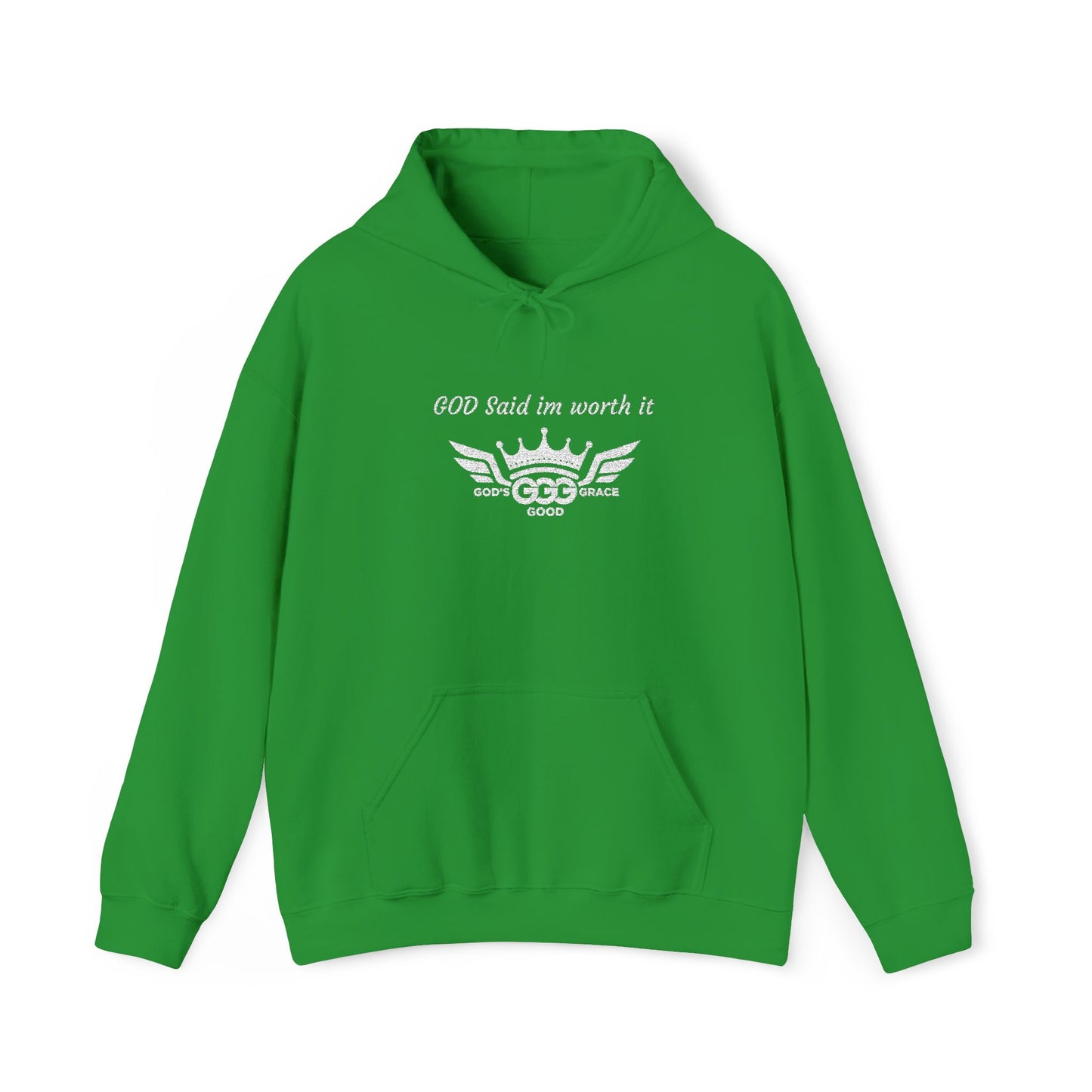 B...GGG b White Logo EMBROIDERY God said I'm worth it Hoodie MULTIPLE COLORS
