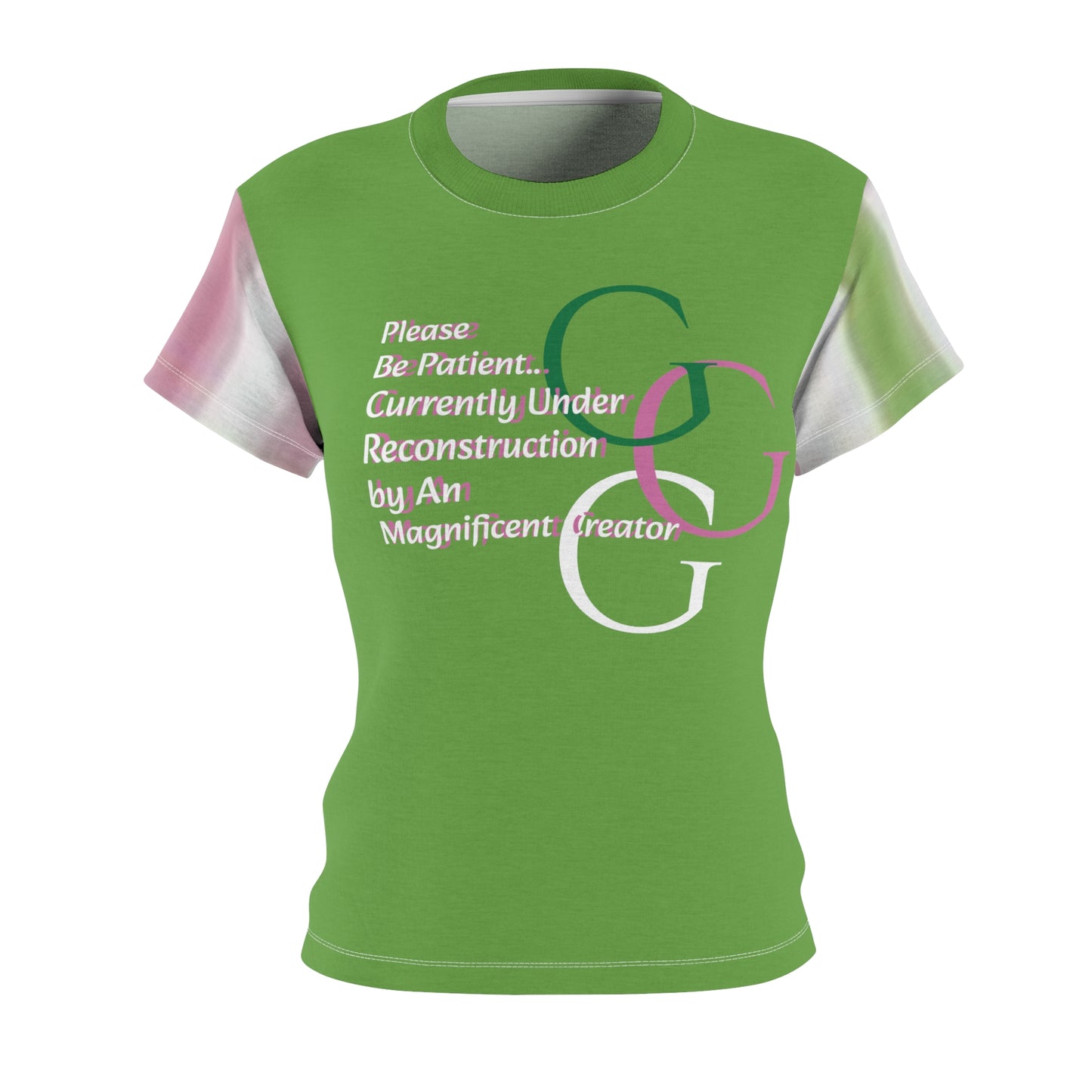 A...green/pink/white BE PATIENT design Women's AOP Cut & Sew Tee