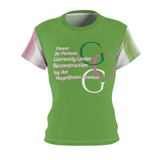 A...green/pink/white BE PATIENT design Women's AOP Cut & Sew Tee