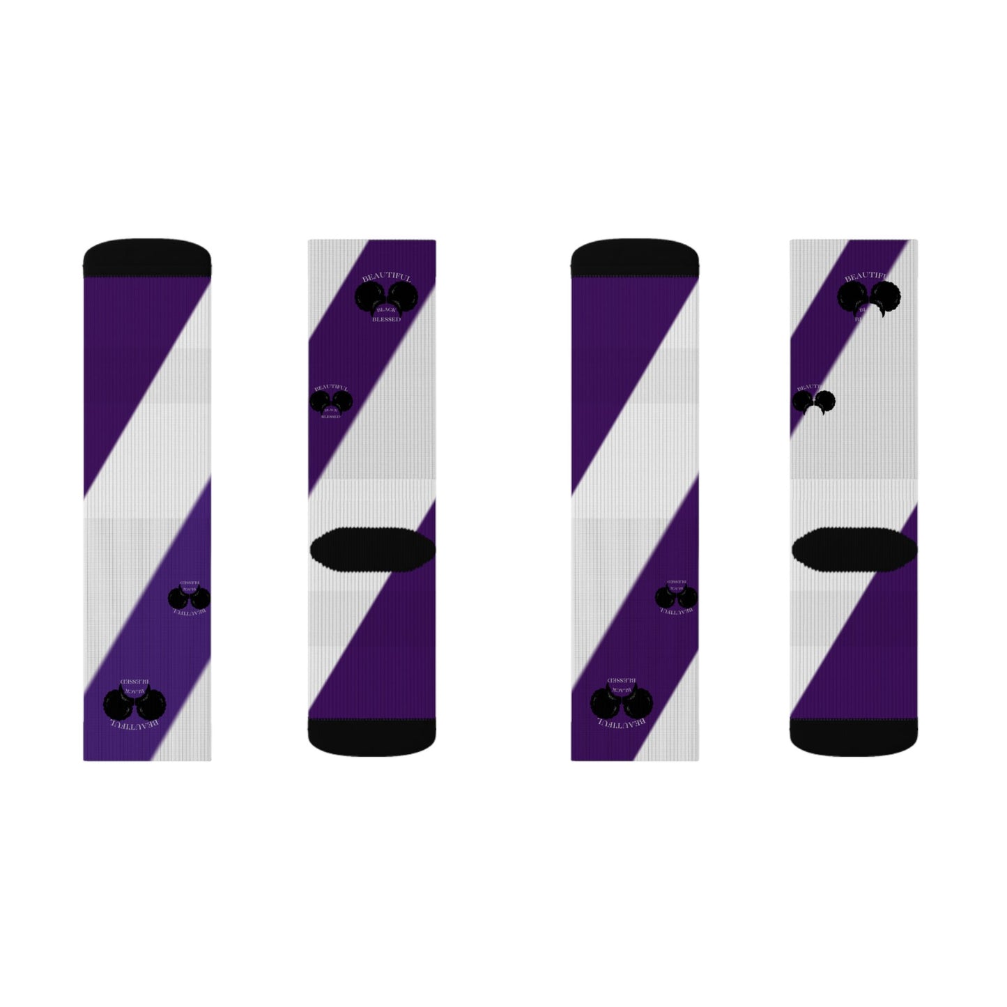 A.................................Beautiful,Black,Blessed..purple/white GGG design Sublimation Socks