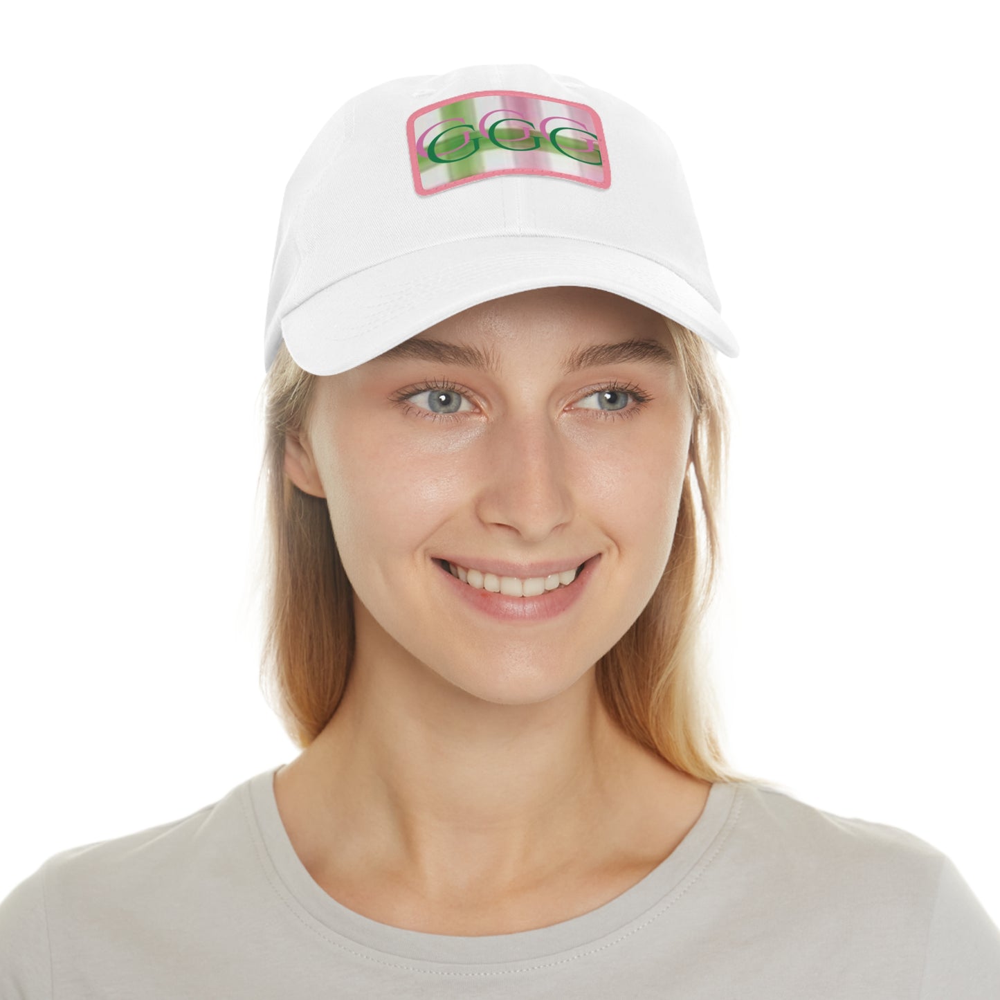 C...pink/green/white design Hat with Leather Patch ( hat, t-shirt, socks SOLD SEPARATELY )