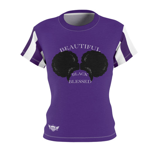 A............................Beautiful,Black,Blessed purple/white GGG Women's Cut & Sew Tee