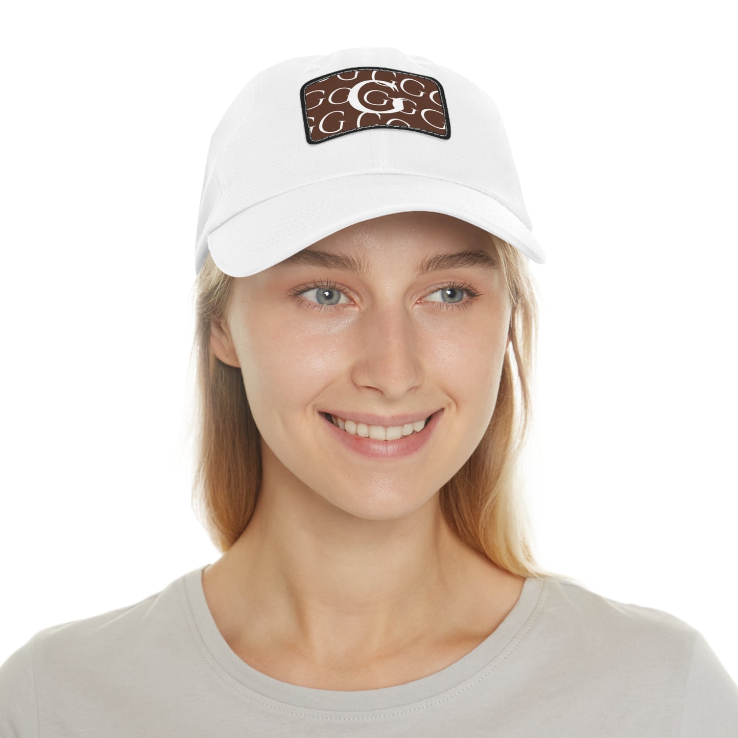 M...a brown,white GGG design WOMENS Hat with Leather Patch