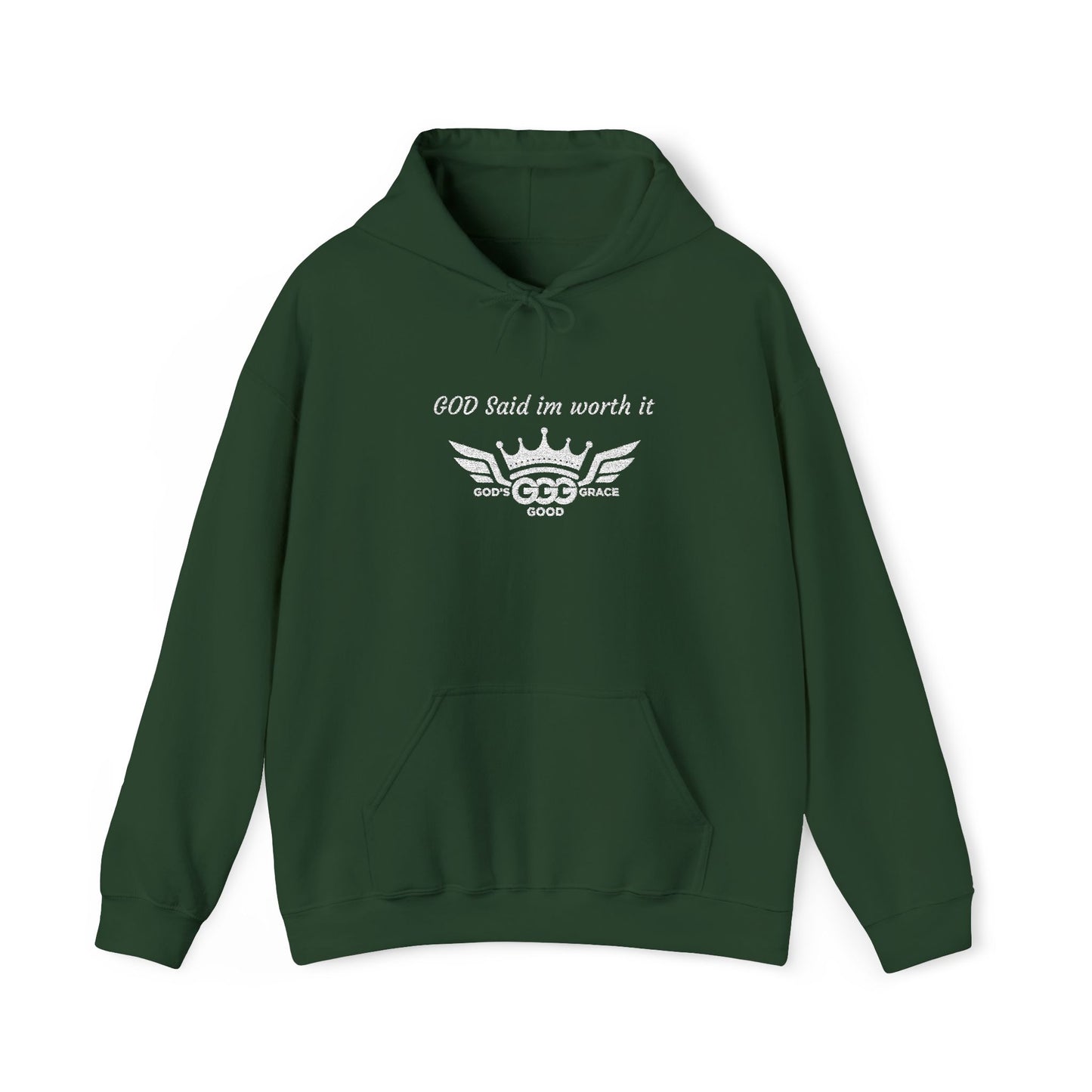 B...GGG b White Logo EMBROIDERY God said I'm worth it Hoodie MULTIPLE COLORS