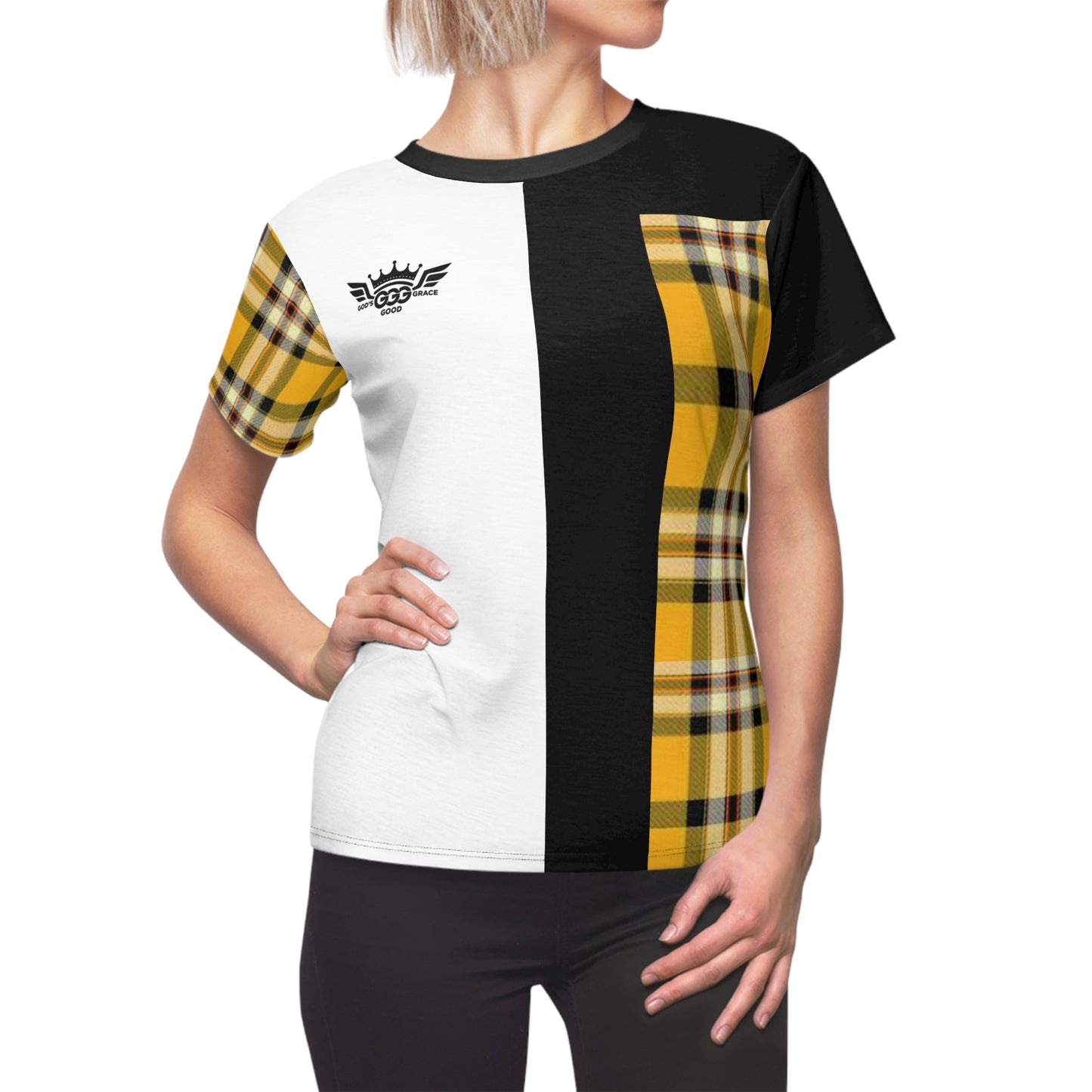 E...GGG yellow,black,white design Women's AOP Cut & Sew Tee