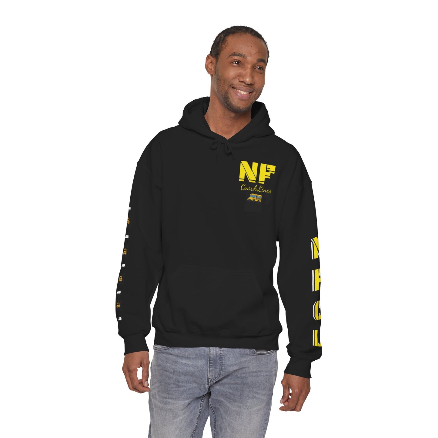 Z...i..NFCL WORK ATTIRE Niagara Falls Coach Lines Hoodie with yellow/black Sleeve Graphics