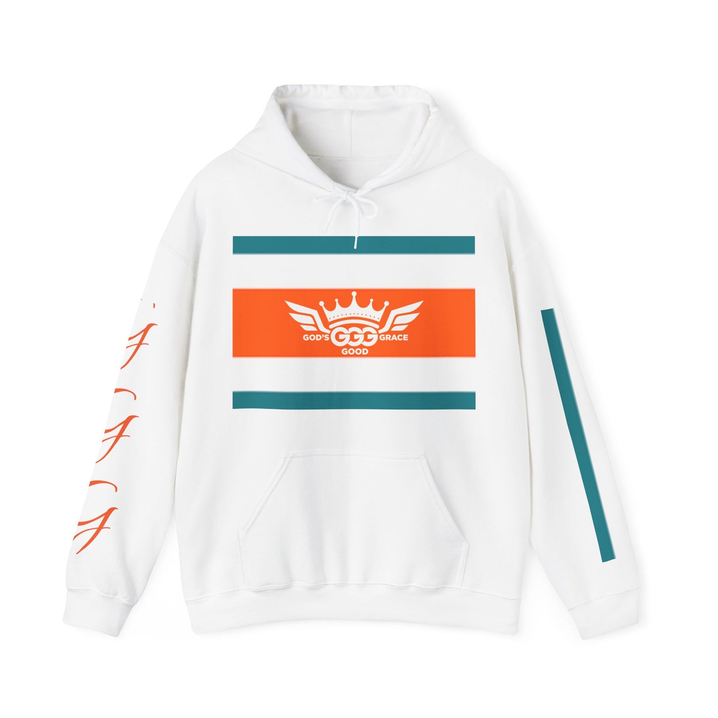 B...WHITE LOGO orange/white design.. white Unisex Heavy Blend™ Hooded Sweatshirt