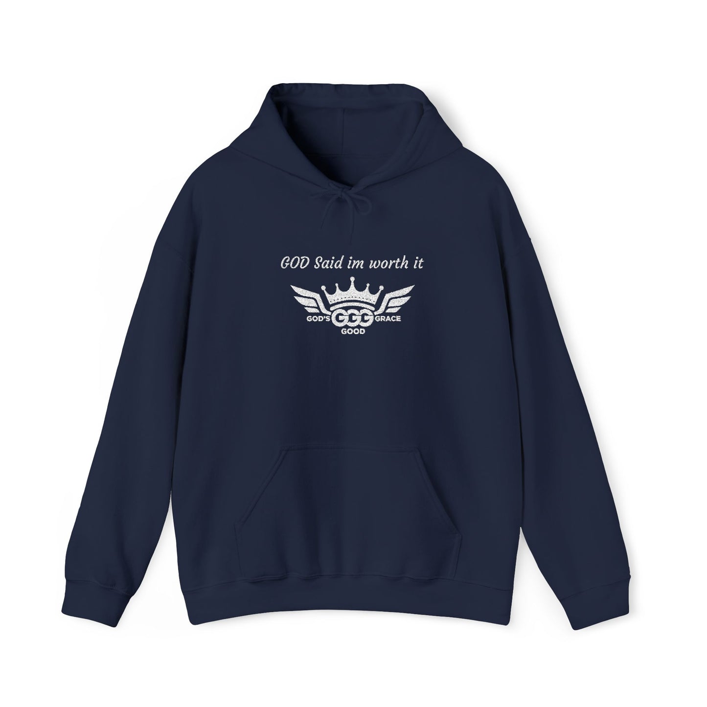 B...GGG b White Logo EMBROIDERY God said I'm worth it Hoodie MULTIPLE COLORS