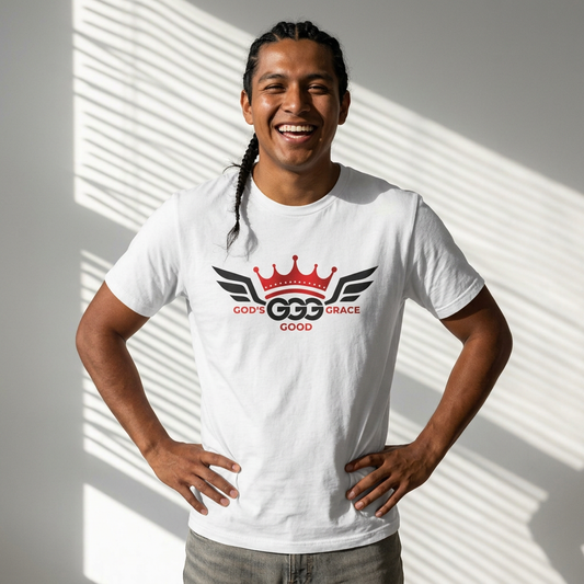 O...GGG red/black logo white Graphic Tee — Faithwear
