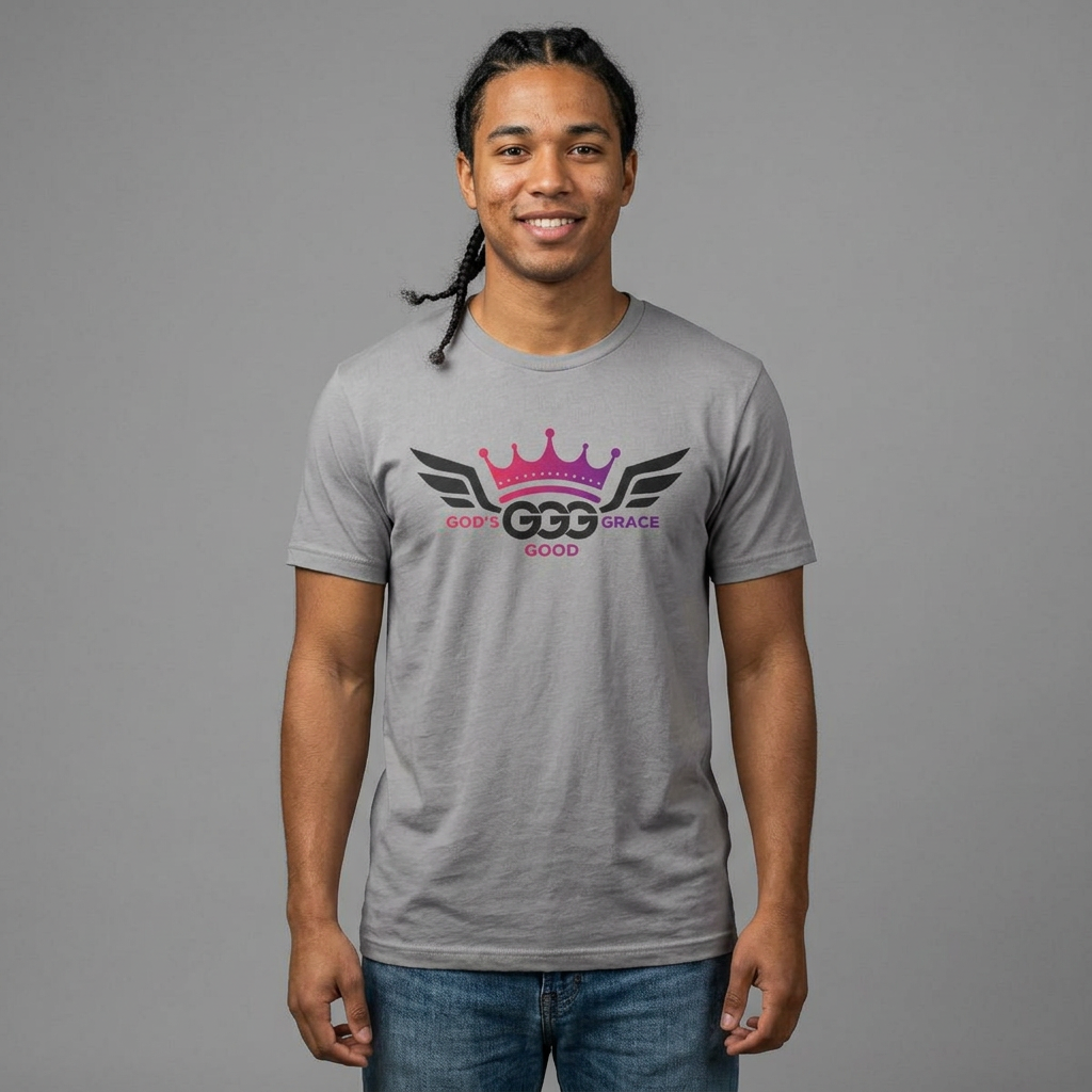 Q...GGG purple/black logo MULTIPLE COLORS Tee — Faith-Based Graphic T-Shirt