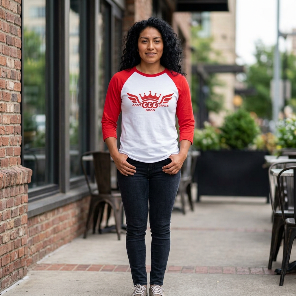 S...GGG z.b Baseball Raglan Shirt — Red/white Crown & Wings 3/4 Sleeve