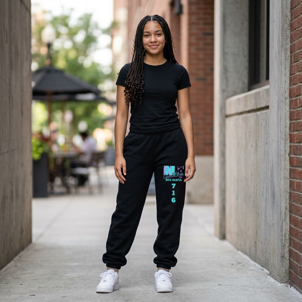 Z...f..NFCL WORK ATTIRE Customizable purple turquoise/black 716 Sweatpants — Personalized Text Joggers