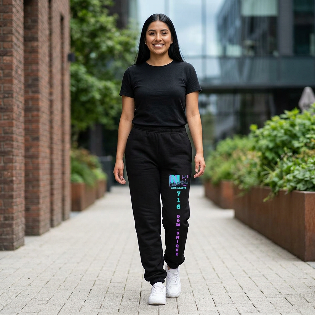 Zzz_ CUSTOMIZED FOR DOM-UNIQUE Z...NFCL WORK ATTIRE Customizable purple turquoise/black 716 Sweatpants — Personalized Text Joggers